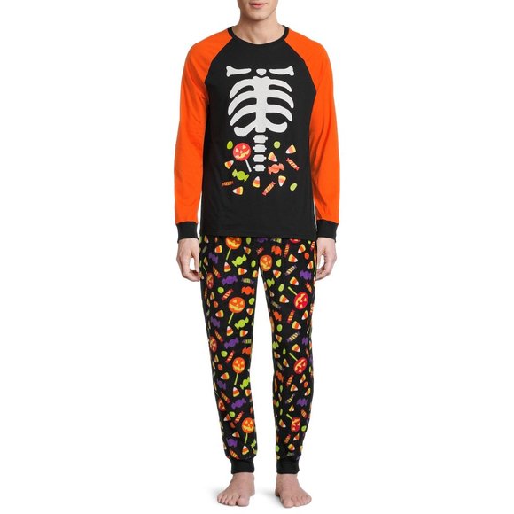 Mens Way to Celebrate HALLOWEEN Skeleton Candy Pajama Set Size Med Large NWT - Picture 1 of 3